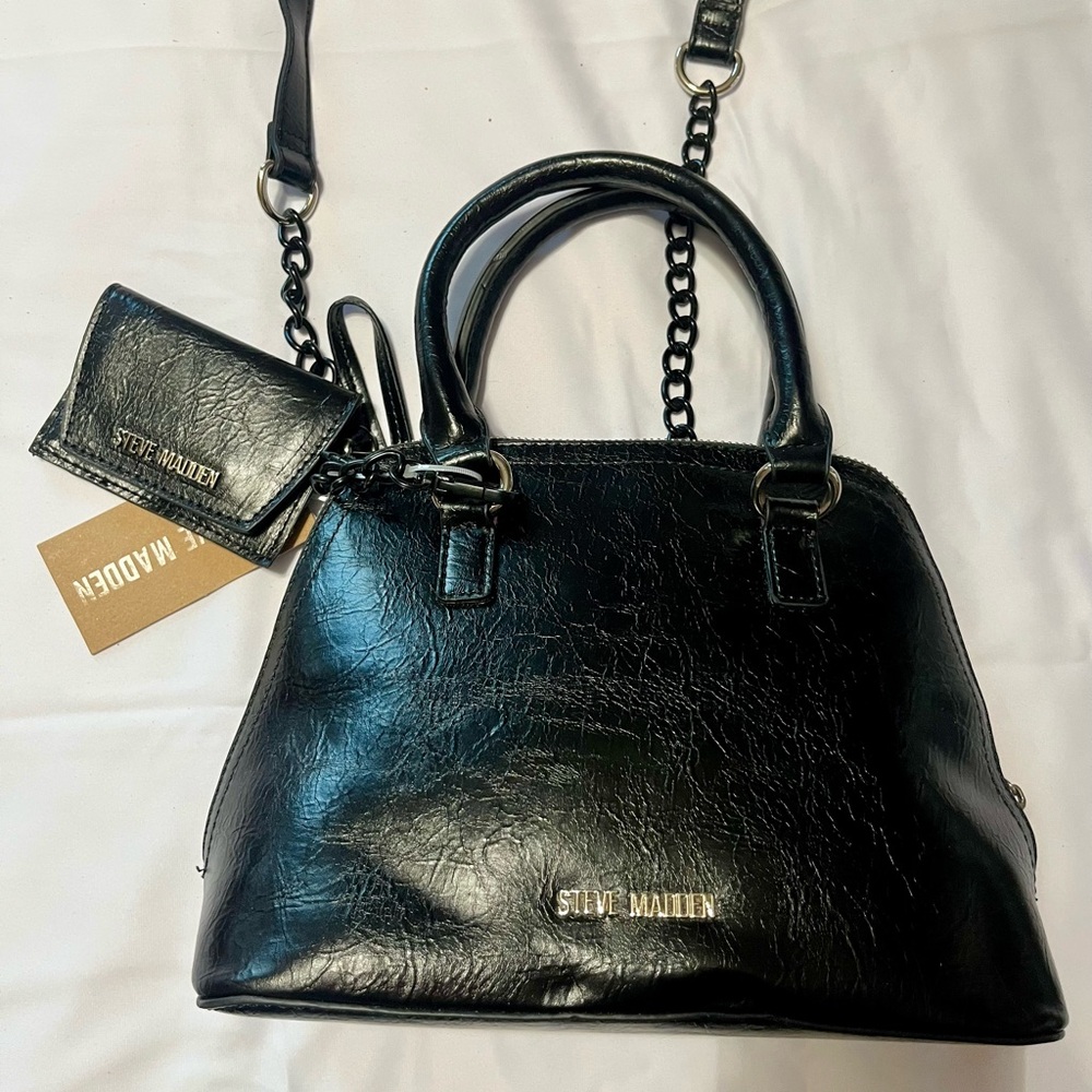 Steve Madden Black Satchel with Chain Detail